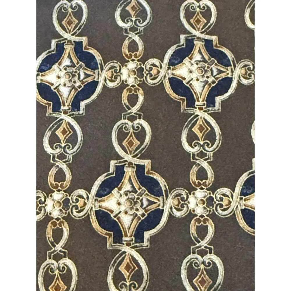 Bill Blass Men's 100% Silk Tie Brown Blue Gold Medallion Executive Necktie